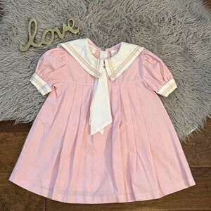 Vintage Little Billy Girl Pink Sailor Dress Size 4T Pleated Striped Trim